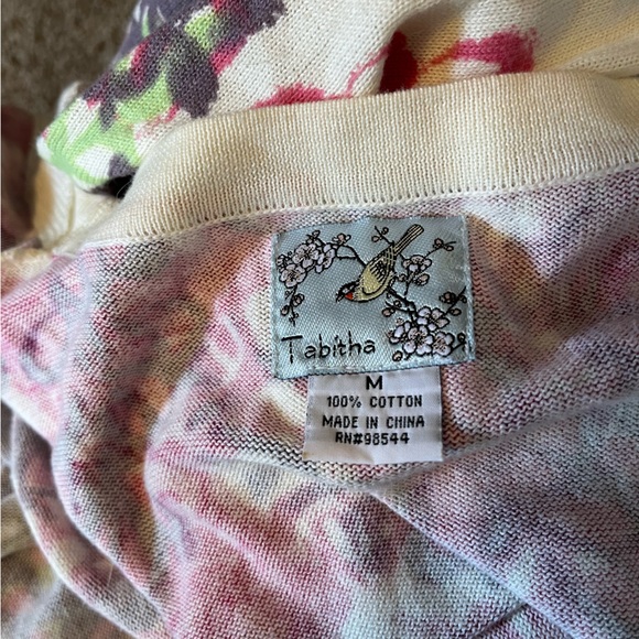 Anthropologie Tabitha Ruffle Floral Cardigan Spring Pink White Pockets Y2K M - Picture 6 of 9